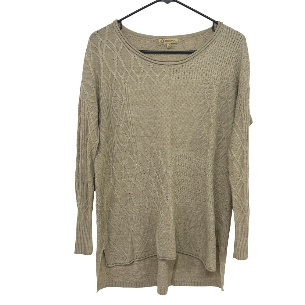 Oversized‎ Cable Knit Tunic Sweater M Beige Lagenlook Boho Democracy Cozy